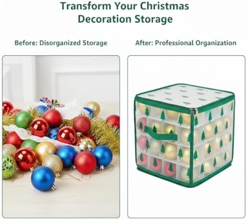 Christmas Ornament Storage Box, Christmas Tree Ornament Organizer, Hard Plastic Storage Container with Dividers, Clear Design Waterproof Case for 3" Seasons Balls - Image 4