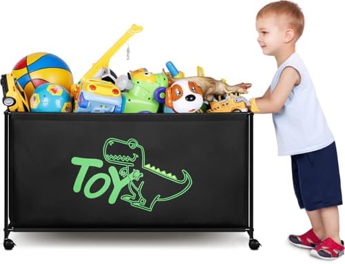 MISSLO Large Toy Box with Wheels Big Toy Chest for Kids Organizer Toy Storage Bin, 124L, Black by MISSLO