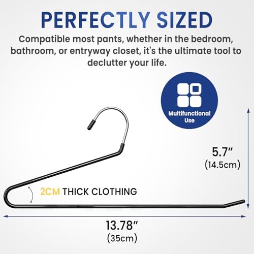 DAMITA Open Ended Pants Hangers - Non Slip Heavy Duty Metal Hangers 30 Pack - Space Saving Jeans Trousers Blanket Organizer for Closet - 7 lbs Load Capacity Rubber Coating Black - Image 3