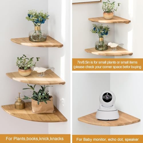 Corner Shelves, Floating Corner Shelf, Set of 2 16inch Solid Oak Wood Wall Shelves, Round End Wall Mount Display Shelf with Wire Hole for Bedroom Kitchen, Living Room (Oak, 16in 2P) - Image 5