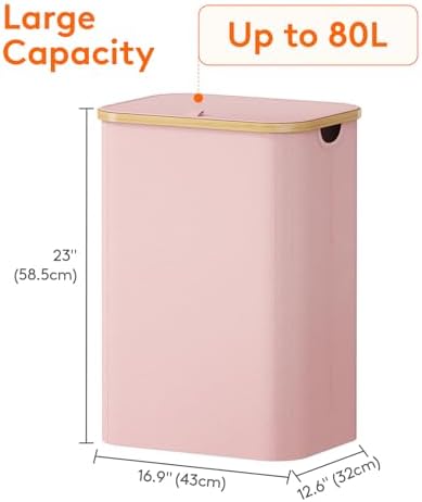 Lifewit 80L Large Laundry Basket with Lid, Removable Bags, Pink - Image 4