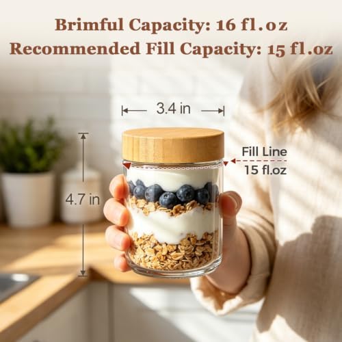 ComSaf Overnight Oats Containers with Lids 16 oz, Small Glass Jars 4 Pack - Image 2