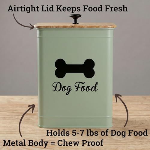 Metal Dog Food Container 5-7lb, 25 Cup w/ Airtight Bamboo Lid, Metal Handle - Image 2