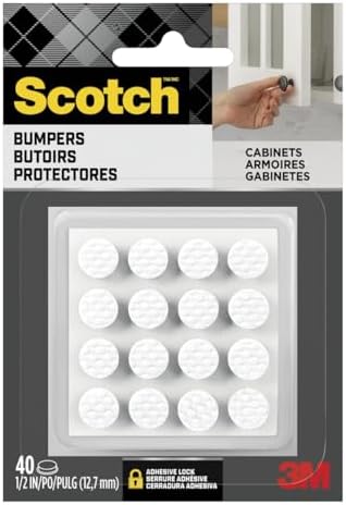 Scotch White Adhesive Bumper Pads 40 PCS, Self-Stick Rubber Pads 3/8" Round, Cabinet Door Rubber Bumpers, Designed to Protect Cabinets and Drawers, Sound Dampening, White (BP959-40NA) by ScotchBrand