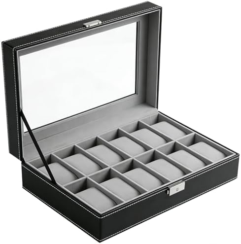 Watch Case Watch Box for Men - Watch Cases Display Holder Organizer Stand Storage Multi Boxes 12 Slot Small Leather Personalized Multiple Watch Safe Container with Lock for Women,PU Watch Holders by Sodynee