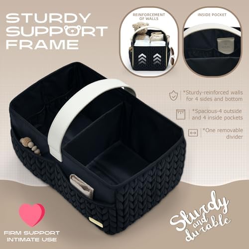 Luxurious Baby Diaper Caddy, Nursery Storage Basket for Newborn Essentials, Travel Baby Basket for Diapers Baby Wipes, Organizer Tote Bag Storage Bin, Baby Shower Gifts(black) - Image 3