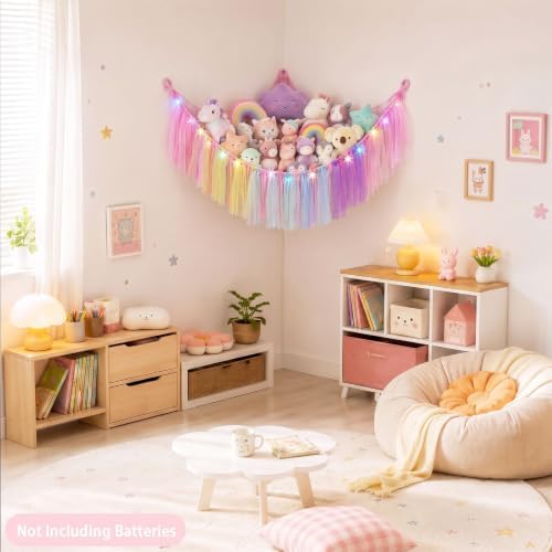 FIOBEE Stuffed Animals Net LED Light Toy Hammock for Kids Bedroom Storage - Image 2
