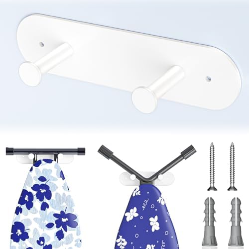 Ironing Board Hanger Wall Mount, Ironing Board Holder for Storage Y or T Leg, Metal Iron Board Hanger for Wall for Laundry Room (White) by LOXSUN