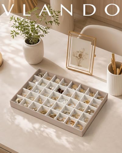 VLANDO Stackable Jewelry Tray, Drawer Organizer, 40-Grid Display,Toffee - Image 4