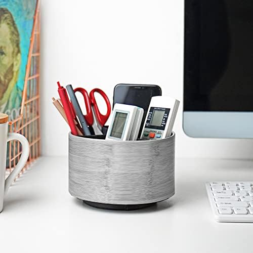 Round Leather Art Supply Organizer,Remote Control Holder,360 Degree Spinning,Multi-Functional Pencil Holder,4 Compartments Desktop Stationary Organizer(1-Light Grey2) - Image 6
