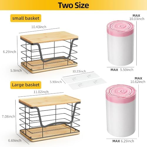 ALOCEO 2 Pack Large Trash Bag Holder for 13/30/33 Gallon Bags, Potato and Onion Storage Baskets with Bamboo Lid, Stainless Steel Stackable Storage Bins for Kitchen Laundry Pantry Room, Black - Image 3