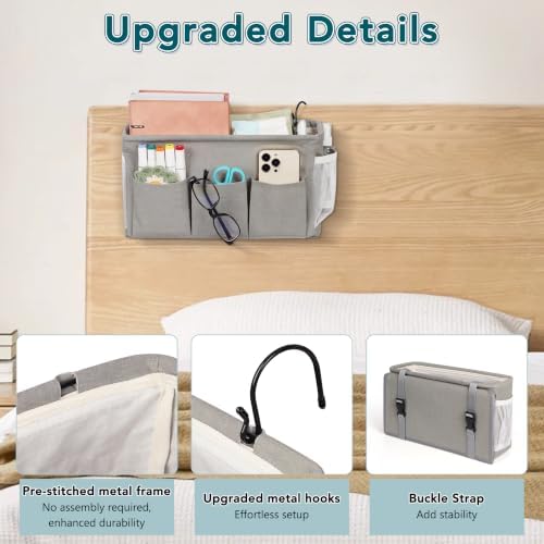 Bedside Caddy Storage Organizer for Bed Rails, Bed Caddy with 6 Pockets - Image 4