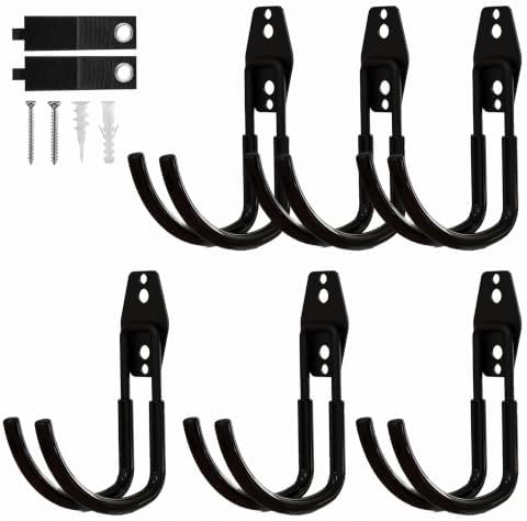 Garage Hooks, 6 Pack Large Round Wall Hooks for Hanging Heavy Duty Ladders, Bikes, Tools Ideal for Garage, Garden, Basement Utility Room Storage (Black) by CRXCRC