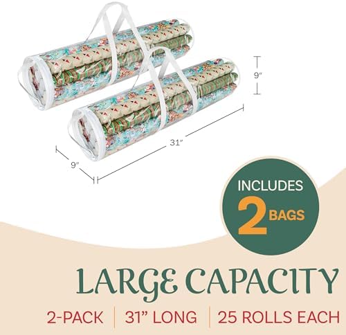 Wrapping Paper Storage Bags - Set of 2 Clear Totes with Handles for Organizing 30-Inch Rolls of Holiday, Birthday, and Christmas Wrap by Elf Stor - Image 2