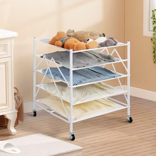 STORAGE MANIAC Sweater Drying Rack, Mesh Clothes Drying Rack, Stackable Laundry Drying Rack, Lay Flat Dryer for Delicates, Portable Dry Rack for Indoor or Outdoor, White, 5 Tier Foldable - Image 2