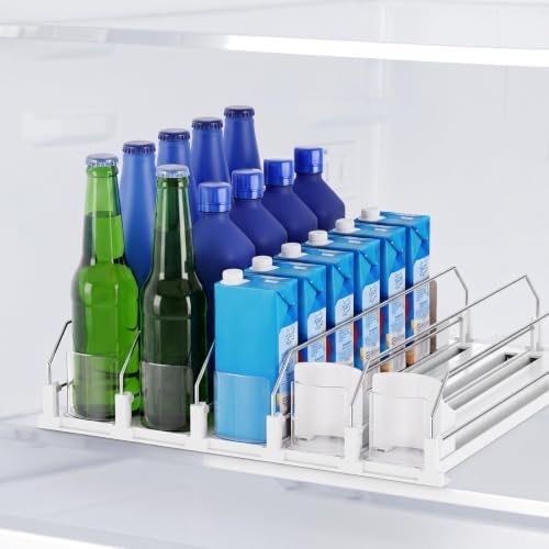 Dayacoco Drink Organizer for Fridge,5 Rows Fridge Soda Can Organizer,20oz 16oz 12oz-Self Pushing Soda Dispenser for Fridge,Adjustable Width-Holds up to 25 Cans,White by Dayacoco