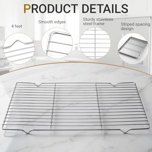 Lounsweer 2 Pack Cooling Racks, 10L x 18W x 1H Stainless Steel Wire Rack for Baking Sheet, Large Cookie Cooling Rack, Oven Safe Cooking Racks for Sheet Pan, Dishwasher Safe, Full Size - Image 3
