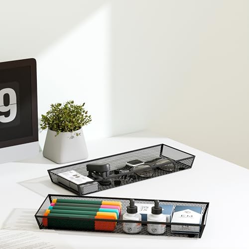 Mesh Tray Silverware Drawer Organizer Utensil Cutlery Tray Office Supplies Organizer for Flatware, Knives,Home,Office, School,Bedroom 15X6'' Black - Image 5