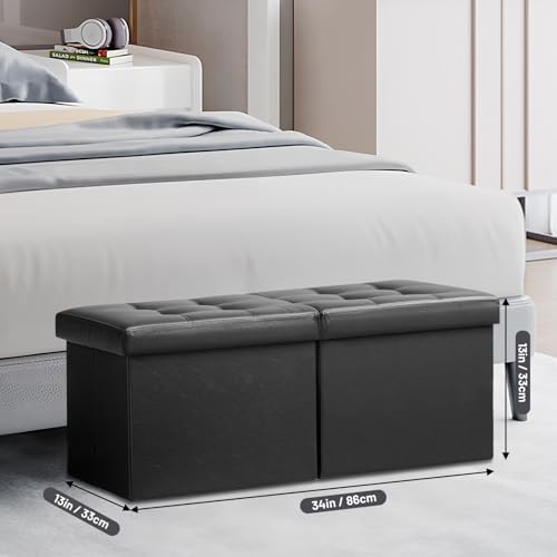 AmasSmile Footrest Ottoman Storage Bench,34" Leather Folding Chest,Black - Image 3
