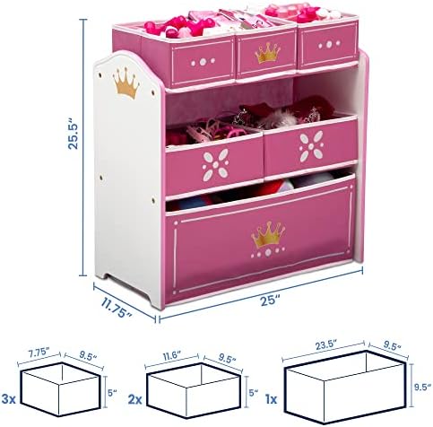 Delta Children Princess Crown Design & Store 6 Bin Toy Storage Organizer - Greenguard Gold Certified, White/Pink - Image 6