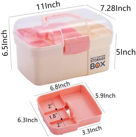 Kinsorcai 11'' Plastic Storage Box with Removable Tray, Multipurpose Organizer for Sewing, Art & Craft, Cosmetic (White) - Image 2