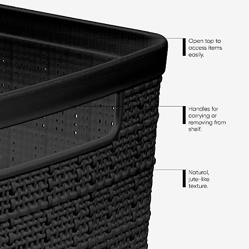 Curver Set of 2 XL 30.5L Jute Decorative Plastic Organization and Storage Baskets - Perfect Bins for Home Office, Closet Shelves, Kitchen Pantry and All Bedroom Essentials, Black - Image 4