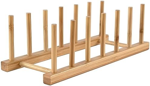 INNERNEED Bamboo Wooden Dish Rack, Vertical Plate & Lid Organizer by INNERNEED