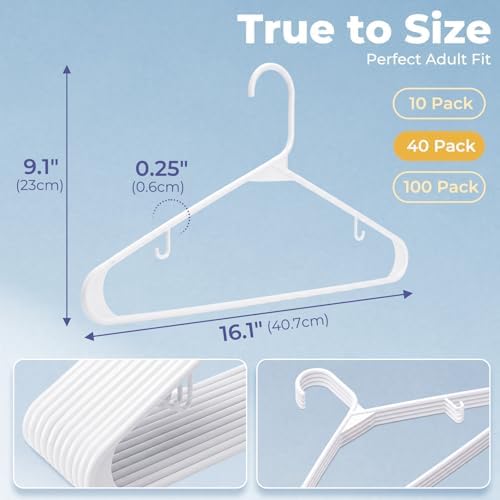 HOUSE DAY White Plastic Hangers 40 Pack, Slim Space-Saving Clothes Hangers - Image 3
