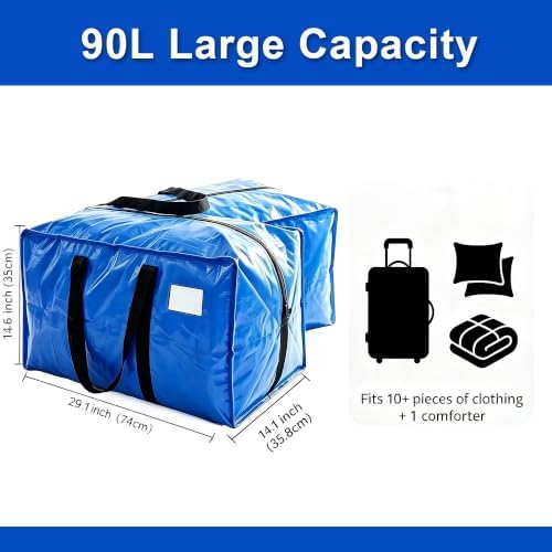 24 GAL Heavy Duty Moving Bags Blue 2 Pack - Backpack Straps & Handles, Large Zipper Storage Bags for Clothes, Water-Resistant College Dorm & Moving Essentials - Image 4