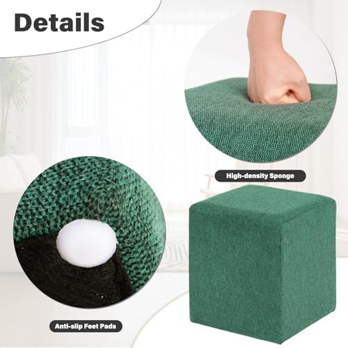 1PC Modern Square Ottoman for Living Room, Wooden Frame Cube Vanity Stool Chair for Bedroom, Woven Heathered Fabric Upholstered Ottoman Foot Rest for Couch or Chair - Image 6