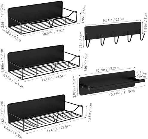 Magnetic Shelves for Washing Machine & Fridge Utentils Rack 5 Pack- Metal Heavy Duty Magnetic Shelf Magnetic Laundry Organizer with Hooks and Towel Holder for Magnetic Laundry Room Storage (Black) - Image 3
