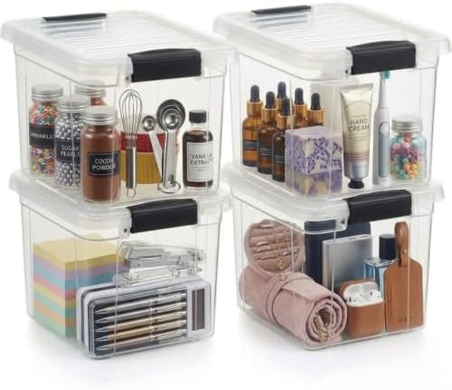 Superio 8.7 Quart Clear Plastic Storage Boxes with Lids, Stackable Organizer Containers, BPA-Free Storage Bins for Home, Office, School & Dorm, 4 Pack by Superio