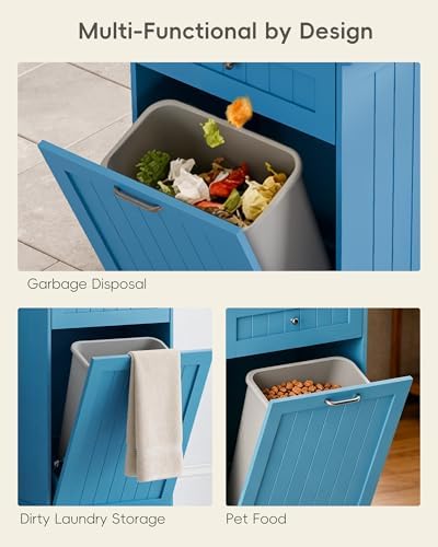 Betterhood 10 Gallon Tilt Out Trash Cabinet with Big Storage Drawer, Solid Wooden Trash Garbage Can Cabinet, Mid-Century Modern Recycling Cabinet & Laundry Sorter for Kitchen Dining Room, Light Blue - Image 5