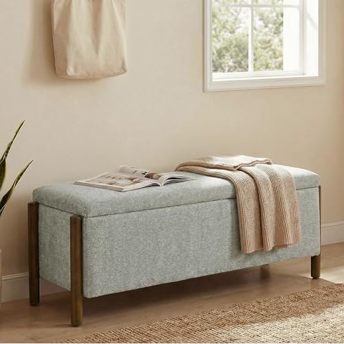 Usaint 47" Fabric Upholstered End of Bed Storage Ottoman Bench, Grey by Usaint
