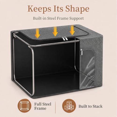 GoMaihe Clothes Storage Bins with Metal Frame for Sweaters, 40L 6-Pack Grey - Image 4
