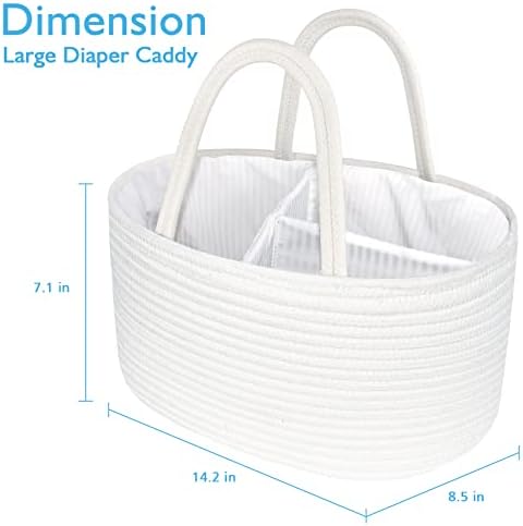 ABenkle Baby Diaper Caddy, Nursery Storage Bin and Car Organizer for Diapers Wipes, Cotton Rope Basket Changing Table Caddy - Image 5