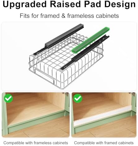 Pull out Cabinet Organizer, Stainless Steel 4-Pack Slide out Drawer with Silent Full-Extension Slides, Adhesive Roll out Can Spice Storage Basket Shelf Rack for Pantry, Kitchen, Bathroom, Home Closet - Image 3
