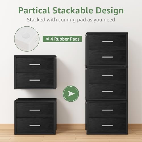 BOLUO Stackable Storage Drawers Closet Organizers and Storage Fabric Black 2 Drawer Dresser for Bedroom Modern - Image 4