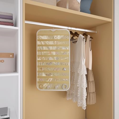 Hanging Jewelry Organizer 80-Pocket Double-Sided, 2-Pack, White and Beige - Image 3