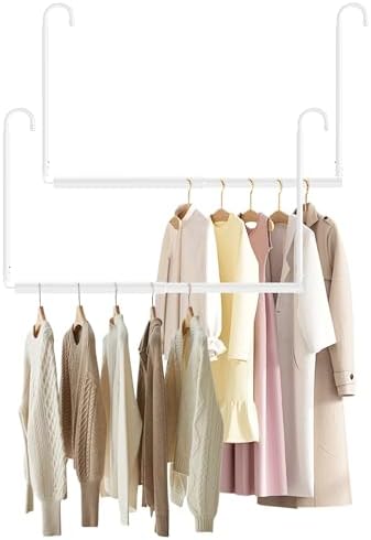 Hanging Closet Rod Adjustable Width Height Closet Rod For Hanging Clothes White 2 Pack Closet Extender Hanging Rod Clothes Space-Saving Hanging Bar Organizer by Luvenia