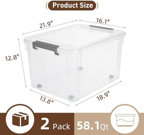 Citylife 2-Pack 58.1 QT Clear Plastic Storage Bins with Latching Lids - Image 2