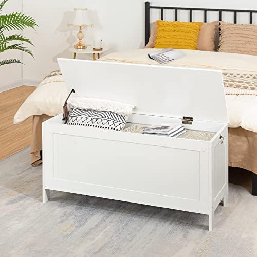 HOOBRO Toy Box, Retro Wooden Look Storage Chest with Safety Hinge, Entryway Storage Bench Supports 330 lb, 39.4 x 15.7 x 18.9 Inches Toy Chest Organizer, Easy Assembly (White) - Image 2