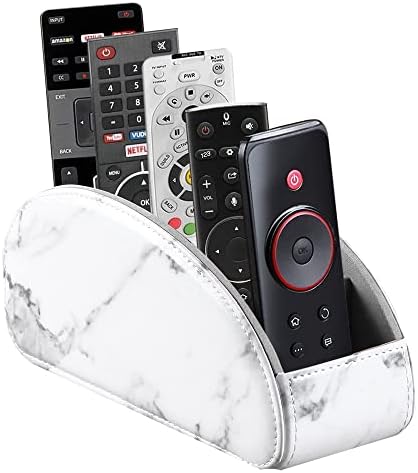 Arnice PU Leather Remote Holder, Arc Shape Caddy Desktop Organizer with 5 Spaces for TV, DVD Remotes, Media Controllers, Pen, Pencil, Office Supplies (White) by Arniche
