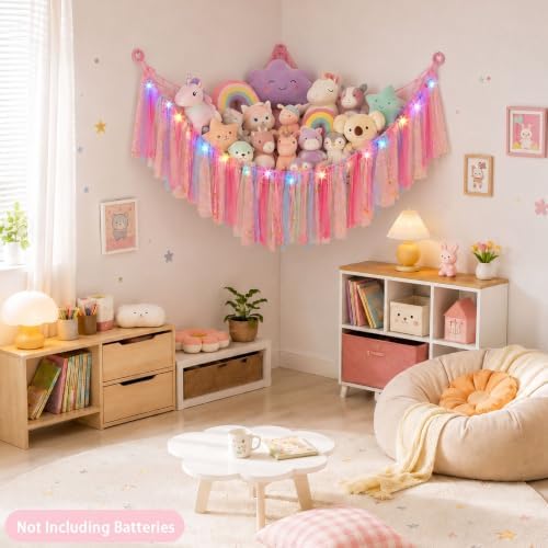 FIOBEE Stuffed Animals Net LED Light Toy Hammock for Kids Bedroom Storage - Image 2