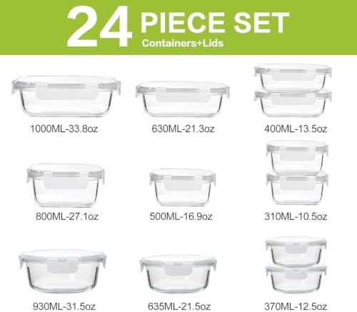 M MCIRCO 24 Piece Glass Food Storage Containers with Lids, White - Image 2