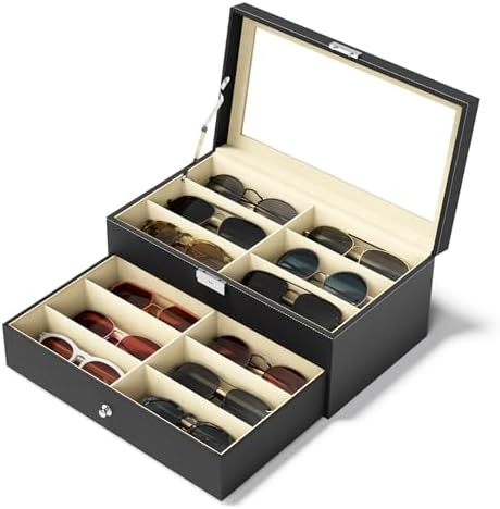 NEWLOOP 10/30 Slots Sunglass Organizer for Multiple Pairs of Eyeglass See-through Display Case Storage Box for Women Men by NewloopStorageBox-Nomess