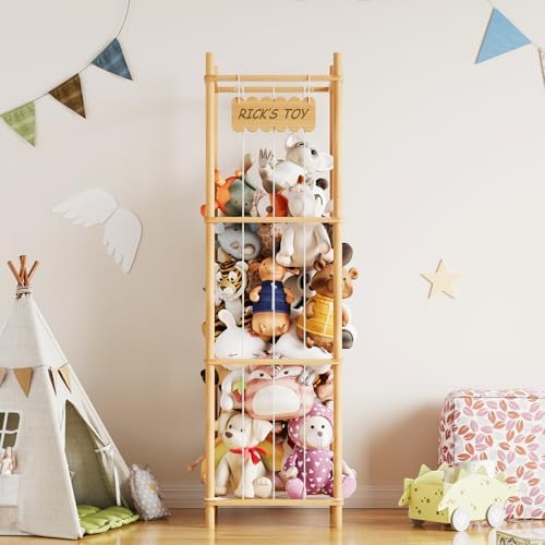 SpaceAid Stuffed Animal Storage Organizer, Wood Animals Zoo Toy Plushies Storage Holder, Large Capacity Plush Toy Cage for Playroom Organization, 15.8" Wide, Natural - Image 2