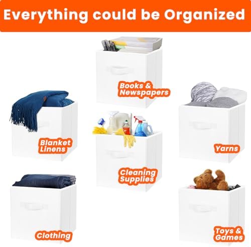 Criusia Storage Cubes, 11 Inch Cube Storage Bins for Shelves Closet Nursery Bedroom - 10 Pack Collapsible Baskets with Handles - Fabric Bins for Organizing Magazines Clothes Blanket Toys (White) - Image 4