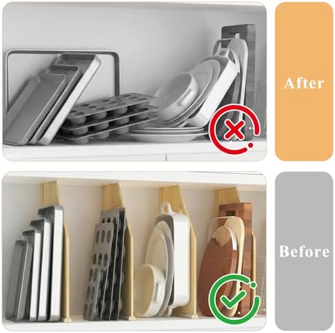 Solid Wood Tray Dividers for Cabinets, 4-Pack Baking Sheet & Cutting Board Organizer, Adjustable Cabinet Storage for Cookie Sheets, Pans and Pantry Trays - Image 5