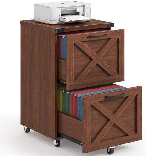 Halitaa Farmhouse 2 Drawer Small File Cabinet with Wheels, Walnut by Halitaa